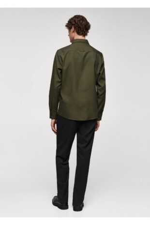 پیراهن خاکی مردانه مانگو 67080635