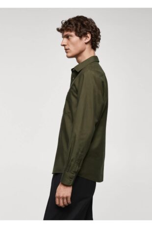 پیراهن خاکی مردانه مانگو 67080635