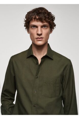 پیراهن خاکی مردانه مانگو 67080635