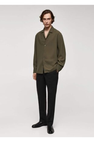 پیراهن خاکی مردانه مانگو 57069218