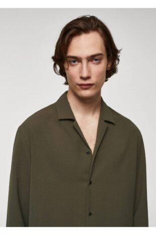 پیراهن خاکی مردانه مانگو 57069218