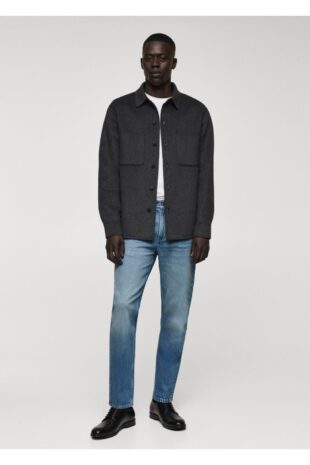 شلوارک منگو آبی فاق نرمال مردانه مانگو 67010635