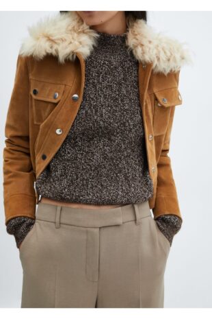 بافت منگو قهوه ای زنانه مانگو 57007760