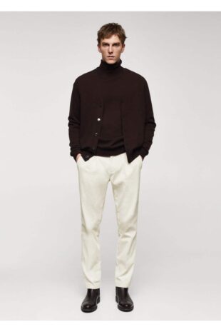 شلوار منگو سفید فاق نرمال مردانه مانگو 67000631