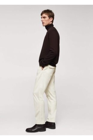 شلوار منگو سفید فاق نرمال مردانه مانگو 67000631