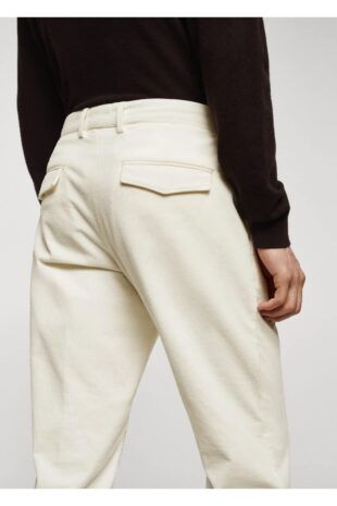 شلوار منگو سفید فاق نرمال مردانه مانگو 67000631