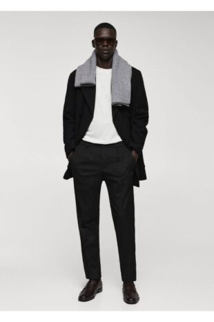 شلوار منگو سیاه فاق نرمال مردانه مانگو 67000633