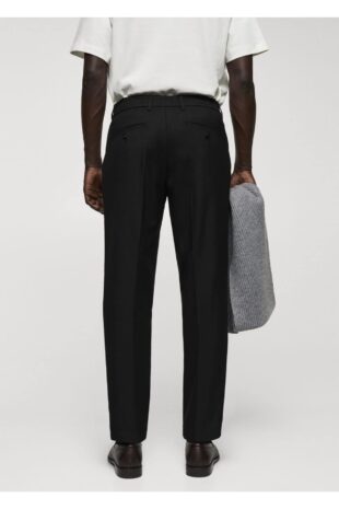 شلوار منگو سیاه فاق نرمال مردانه مانگو 67000633