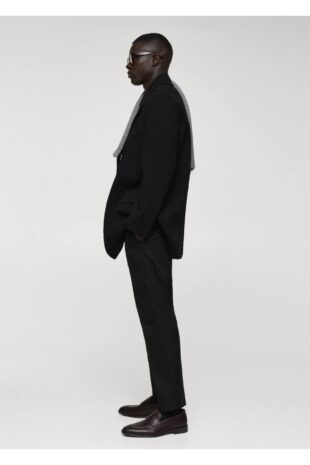 شلوار منگو سیاه فاق نرمال مردانه مانگو 67000633