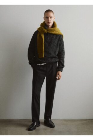 شلوار منگو سیاه فاق نرمال مردانه مانگو 67000633