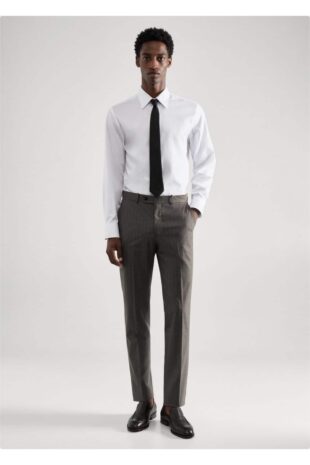 شلوار منگو خاکستری فاق نرمال مردانه مانگو 57034765