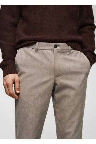 شلوار منگو بژ فاق نرمال مردانه مانگو 67000626