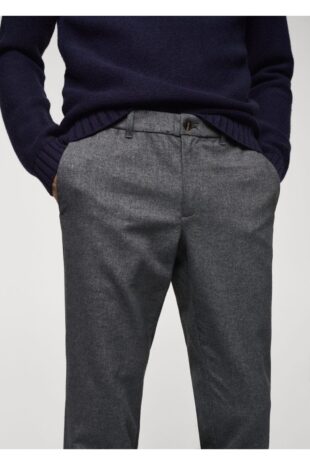 شلوار منگو خاکستری فاق نرمال مردانه مانگو 67000627