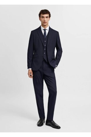 شلوار منگو لاجورد فاق نرمال مردانه مانگو 67000640