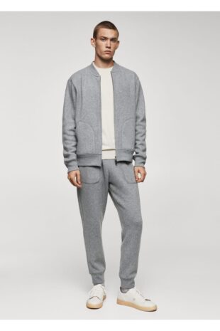 شلوار منگو خاکستری فاق نرمال مردانه مانگو 57057736