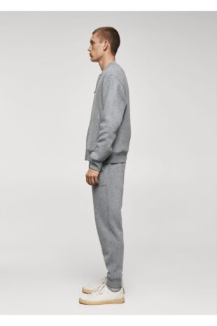 شلوار منگو خاکستری فاق نرمال مردانه مانگو 57057736