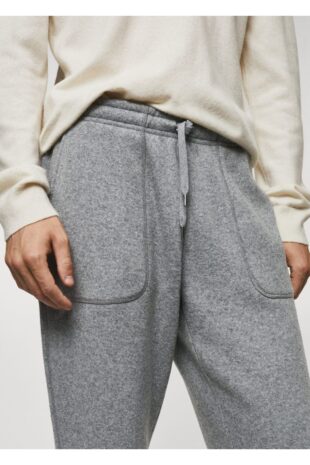 شلوار منگو خاکستری فاق نرمال مردانه مانگو 57057736