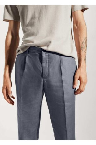 شلوار منگو خاکستری فاق نرمال مردانه مانگو 57072502