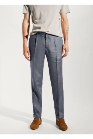 شلوار منگو خاکستری فاق نرمال مردانه مانگو 57072502