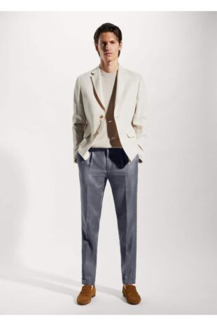 شلوار منگو خاکستری فاق نرمال مردانه مانگو 57072502