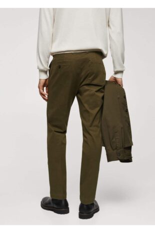 شلوار منگو خاکی فاق نرمال مردانه مانگو 67000632