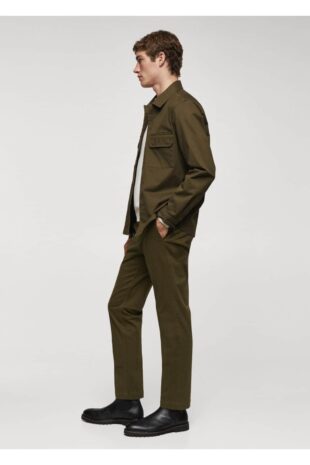 شلوار منگو خاکی فاق نرمال مردانه مانگو 67000632