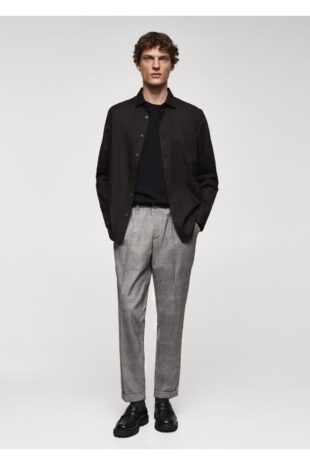 شلوار منگو خاکستری فاق نرمال مردانه مانگو 67000638