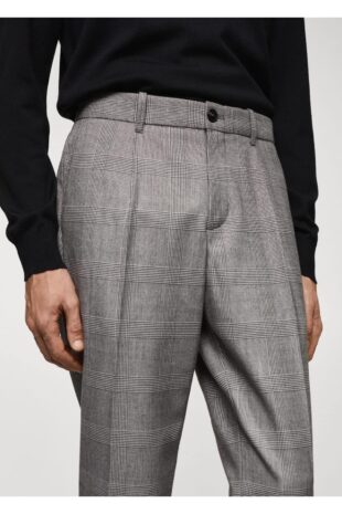 شلوار منگو خاکستری فاق نرمال مردانه مانگو 67000638