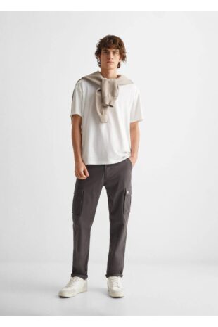 شلوار منگو خاکستری فاق نرمال مردانه مانگو 67010664