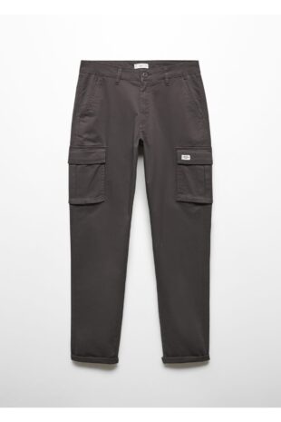 شلوار منگو خاکستری فاق نرمال مردانه مانگو 67010664