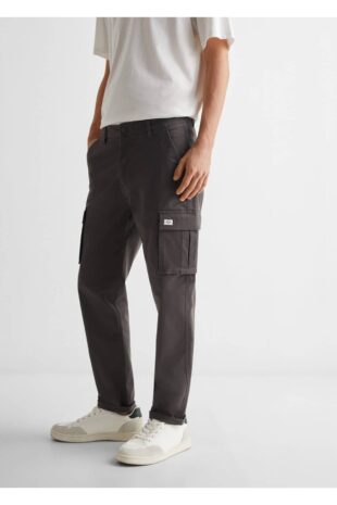 شلوار منگو خاکستری فاق نرمال مردانه مانگو 67010664