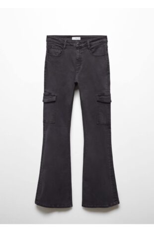 شلوار منگو خاکستری فاق نرمال زنانه مانگو 67060428