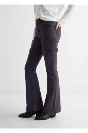 شلوار منگو خاکستری فاق نرمال زنانه مانگو 67060428