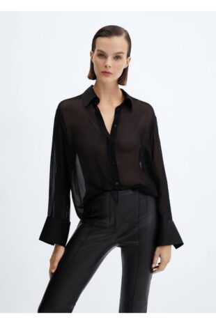 شلوار منگو سیاه فاق نرمال زنانه مانگو 57099080