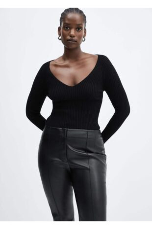 شلوار منگو سیاه فاق نرمال زنانه مانگو 57099080