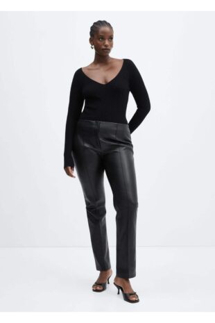 شلوار منگو سیاه فاق نرمال زنانه مانگو 57099080