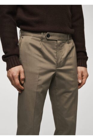 شلوار منگو قهوه ای فاق نرمال مردانه مانگو 67000620