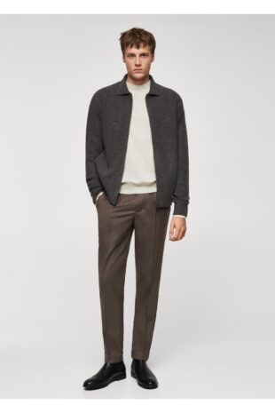 شلوار منگو قهوه ای فاق نرمال مردانه مانگو 67000621