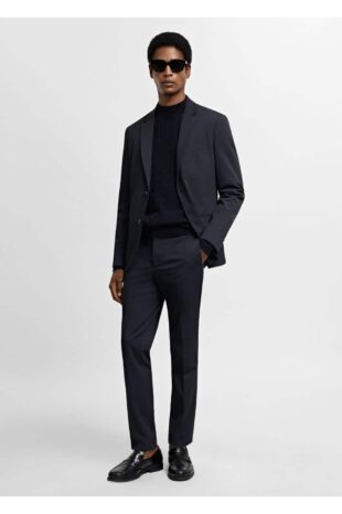 شلوار منگو لاجورد فاق نرمال مردانه مانگو 67000642