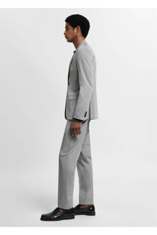 شلوار منگو خاکستری فاق نرمال مردانه مانگو 67000644