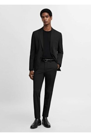 شلوار منگو سیاه فاق نرمال مردانه مانگو 67000645