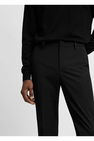 شلوار منگو سیاه فاق نرمال مردانه مانگو 67000645