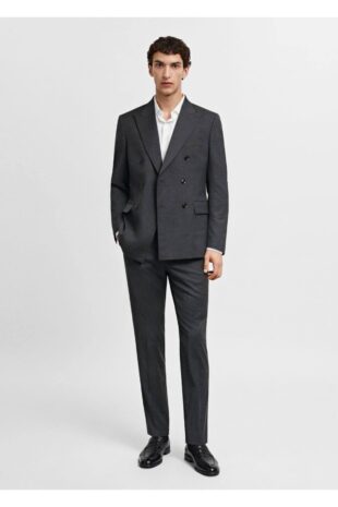 شلوار منگو خاکستری فاق نرمال مردانه مانگو 67000646