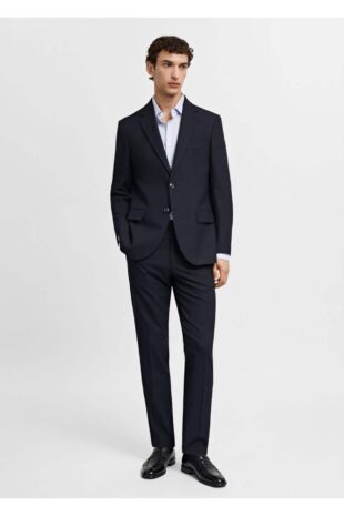 شلوار منگو لاجورد فاق نرمال مردانه مانگو 67000651