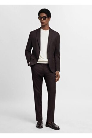 شلوار منگو خاکستری فاق نرمال مردانه مانگو 67000654