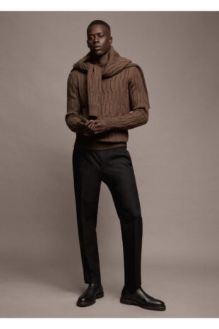 شلوار منگو قهوه ای فاق نرمال مردانه مانگو 67000622