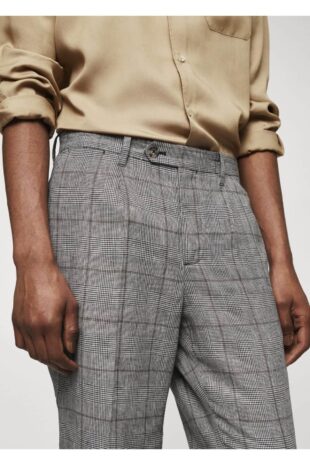 شلوار منگو خاکستری فاق نرمال مردانه مانگو 57040563