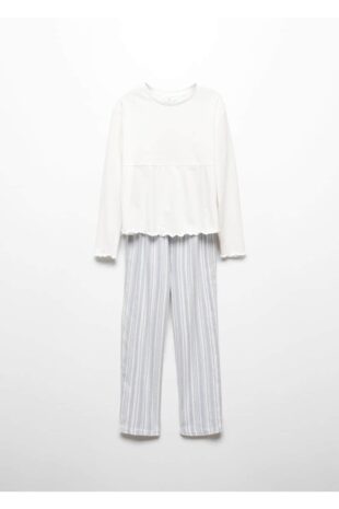 ست پیژامه سفید فاق نرمال بلند دخترانه مانگو 57049110