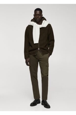 شلوار منگو خاکی فاق نرمال مردانه مانگو 67000628