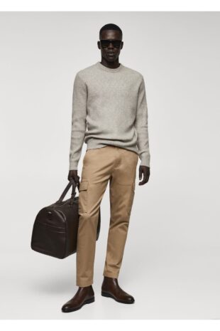 شلوار منگو بژ فاق نرمال مردانه مانگو 67000628